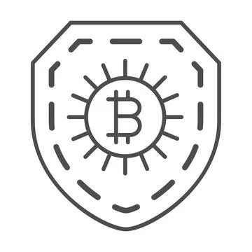 Bitcoin sign on shield, secured thin line icon, cryptocurrency concept イラスト素材
