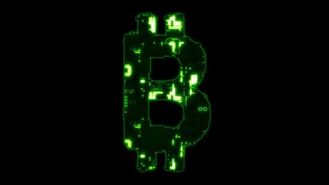Bitcoin sign, shining hi-tech digital cyberpunk green font on black イラスト素材
