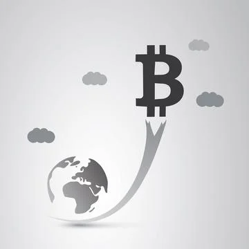 Bitcoin Sign Taking Off - Bit Coin's Rate Is Rising High Up in the Sky, Eco.. Ilustração Stock