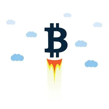 Bitcoin Sign Taking Off - Bit Coin's Rate Is Rising High Up in the Sky, Eco.. Ilustração Stock