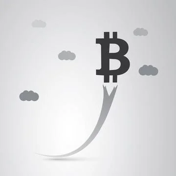 Bitcoin Sign Taking Off - Bit Coin's Rate Is Rising High Up in the Sky, Eco.. Ilustração Stock