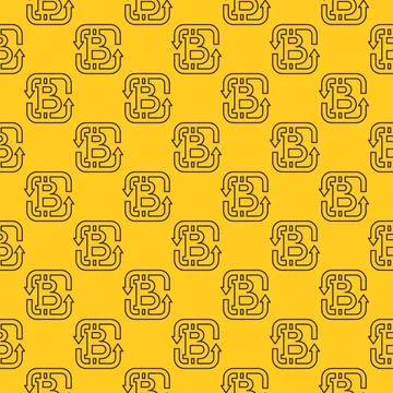 Bitcoin Sign vector Decentralized Cryptocurrency thin line seamless pattern Stock Illustration
