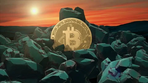 Bitcoin sitting on rocks. Concept of cryptocurrency, blockchain, crypto market Stock-Footage 151038162