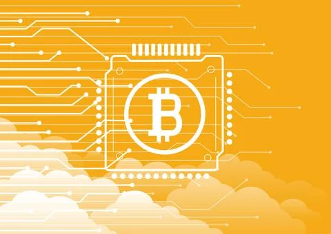 Bitcoin sky clouds tech background イラスト素材