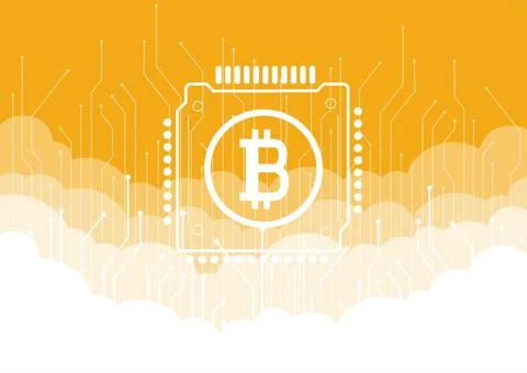 Bitcoin sky clouds tech golden background Stock Illustration