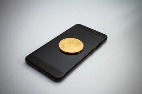 Bitcoin smart phone Stock Photos
