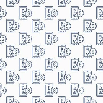 Bitcoin on smartphone screen vector Crypto Currency seamless pattern in thi.. 스톡 일러스트