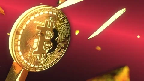 Bitcoin smashed a gold bar, breaking it and turning it into shreds. Stock Footage 171649467