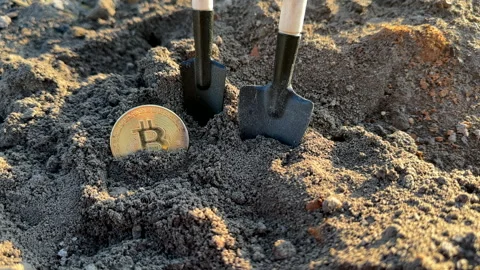Bitcoin in soil after extraction. Сryptocurrency trading exchange. Stock-Footage 269902709