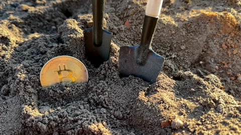 Bitcoin in soil after extraction. Сryptocurrency trading exchange. Stock-Footage 269902710