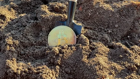 Bitcoin in soil after extraction. Сryptocurrency trading exchange. Stock-Footage 269902788