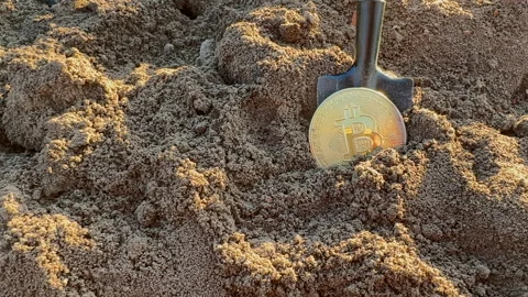 Bitcoin in soil after extraction. Сryptocurrency trading exchange. Stock-Footage 269902830