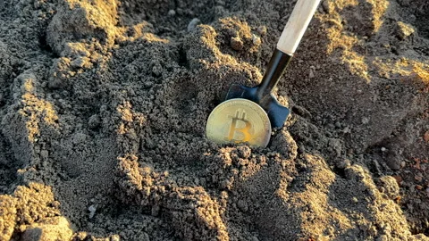 Bitcoin in soil after extraction. Сryptocurrency trading exchange. Stock-Footage 269902836