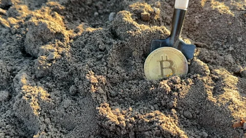 Bitcoin in soil after extraction. Сryptocurrency trading exchange. Stock-Footage 269902851