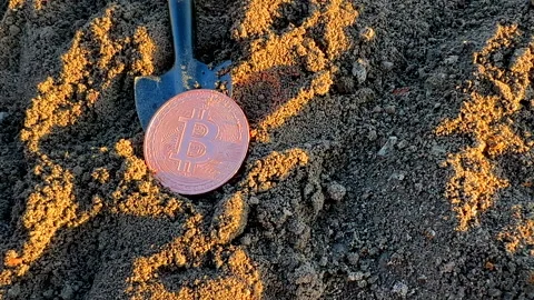 Bitcoin in soil after extraction. Сryptocurrency trading exchange. Stock-Footage 269902968