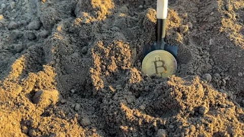 Bitcoin in soil after extraction. Сryptocurrency trading exchange. Stock Footage 277264810