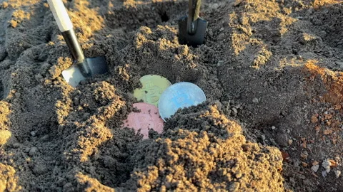 Bitcoin in soil after extraction. Сryptocurrency trading exchange Stock Footage 277264818