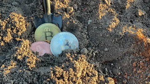 Bitcoin in soil after extraction. Сryptocurrency trading exchange Stock Footage 277264904