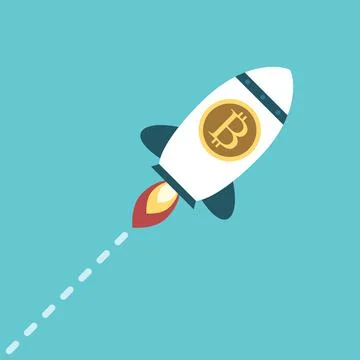 Bitcoin space rocket flying Stock Illustration