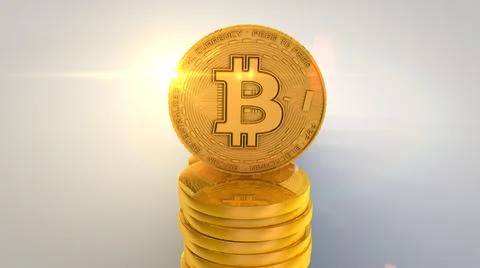 Bitcoin on Stack of Bitcoins in Middle Stock Illustration