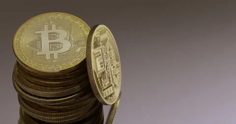 Bitcoin Stack with Clean Background Stock Footage 148180329