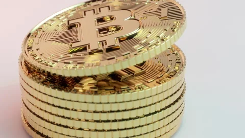 Bitcoin Stack Drop Close Up Stock Footage 155998093