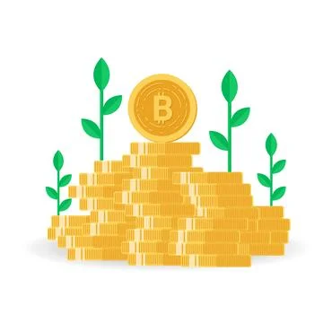 Bitcoin stack with growth fund. Flat icon. Vector illustration Illustrazione stock