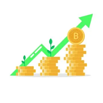 Bitcoin stack with growth fund. Flat icon. Vector illustration 스톡 일러스트