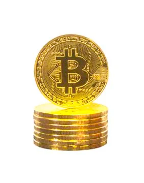 Bitcoin on stack isolated Stock Photos