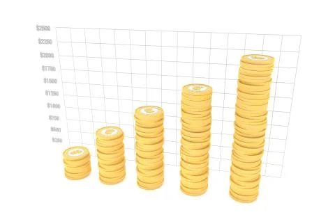 Bitcoin Stacks chart with increasing steps. Bitcoin price dynamics concept. Stock Illustration