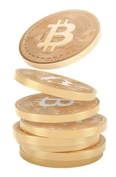Bitcoin staking concept. Stack of bitcoins, 3D rendering イラスト素材