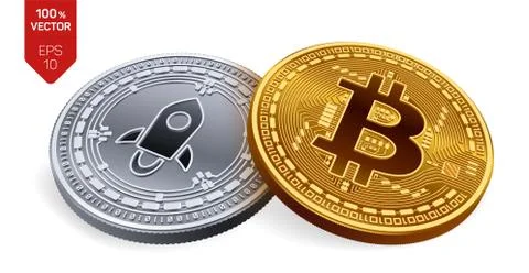 Bitcoin. Stellar. 3D isometric Physical coins. Digital currency. Cryptocurren Stock Illustration