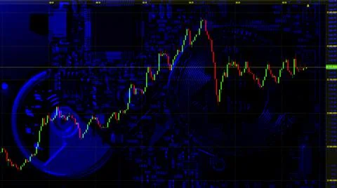 Bitcoin stock exchange course chart illustration with blue hard-drive closeup Stock Illustration