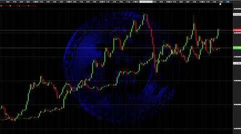 Bitcoin stock exchange course chart illustration with blue hard-drive closeup Stock Illustration