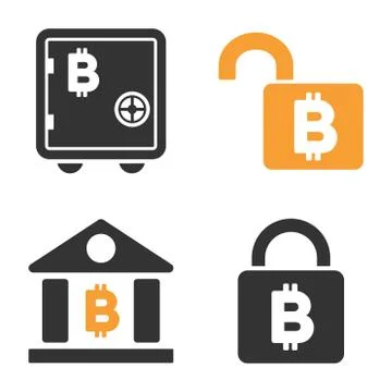 Bitcoin Storage Lock Vector Icon Set Stock Illustration