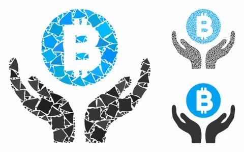 Bitcoin support hands Mosaic Icon of Bumpy Pieces Stock Illustration
