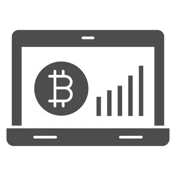 Bitcoin surge graph on laptop screen solid icon, cryptocurrency concept, BTC Stock Illustration