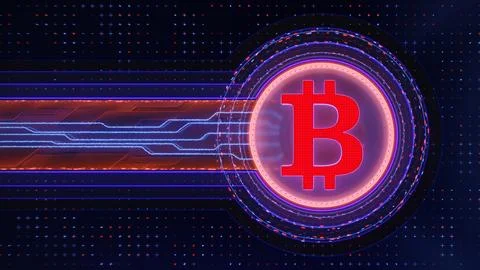 Bitcoin symbol on abstract dark technological background. Currency coin Stock Illustration