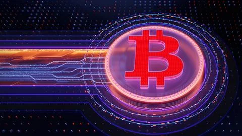 Bitcoin symbol on abstract dark technological background. Currency coin Stock Illustration