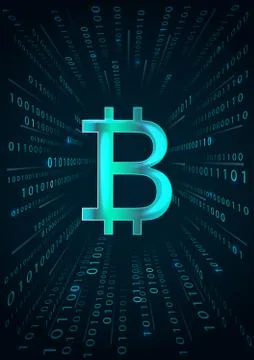 Bitcoin symbol and binary code. Illustrazione stock
