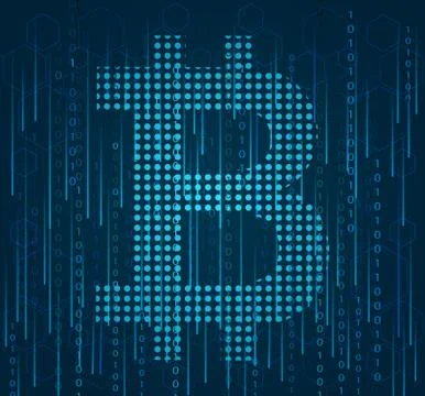 Bitcoin symbol and binary code. Illustrazione stock
