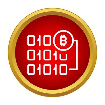 Bitcoin symbol and binary code in round icon Stock Illustration