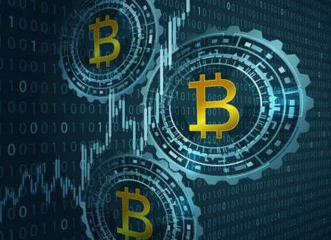 Bitcoin symbol and digital background. Illustrazione stock