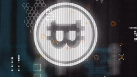 Bitcoin symbol with animation of digital network and binary code elements Stock Footage 312510553