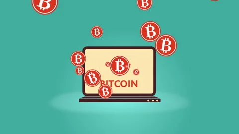 The bitcoin symbol appears from the computer Stock Footage 85774420