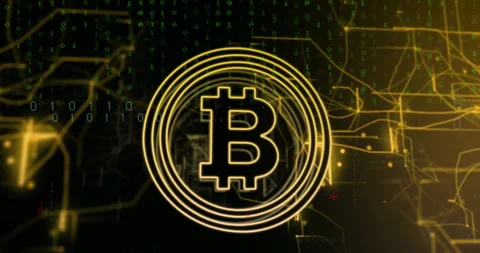 Bitcoin symbol with binary code and network connections animation over dark Stock Footage 304572524