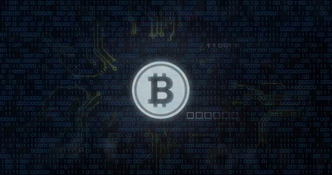 Bitcoin symbol with binary code and financial chart animation Stock Footage 305292650