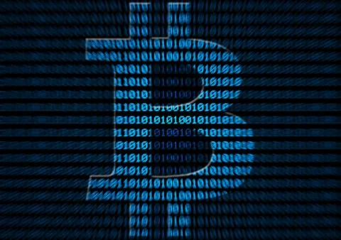 Bitcoin symbol on binary code background , cryptocurrency Illustrazione stock