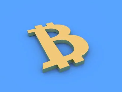 Bitcoin symbol on a blue background. 3d render illustration. Stock Illustration