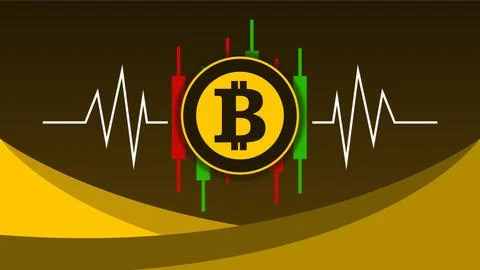 Bitcoin Symbol With Candlestick Chart and Iconic Digital Wave on Gradient Illustrazione stock